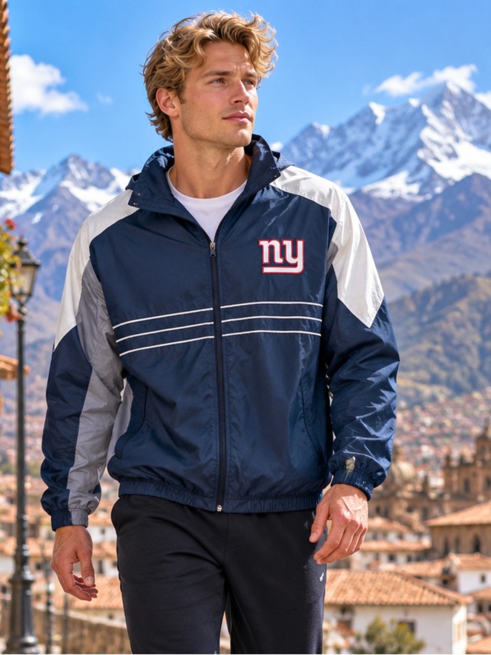 NFL New York Giants Navy White Gray Windbreaker Jacket with NY Patch